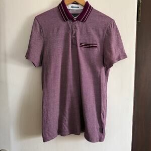 TED BAKER | Men's Burgundy Textured Polo Shirt with Rib detail | Size 3 / Large